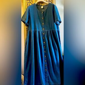 Blair Denim Buttoned down Maxi Dress w/ Pockets Round Neckline Short sleeves